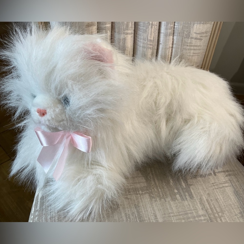 Chrisha Playful Plush White Cat Blue Eyes 27" Long inc Tail w/Bell